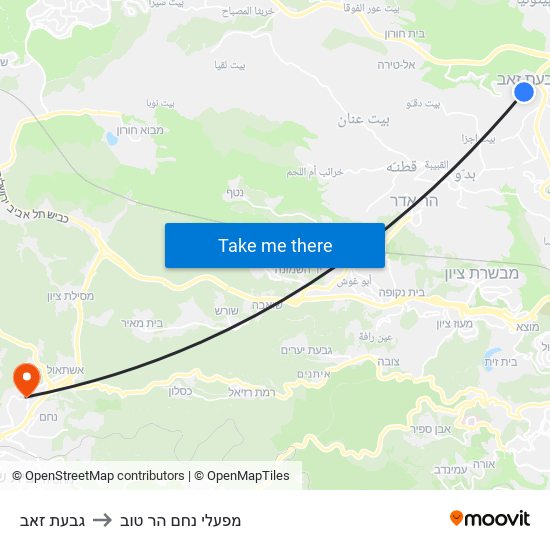 גבעת זאב to מפעלי נחם הר טוב map