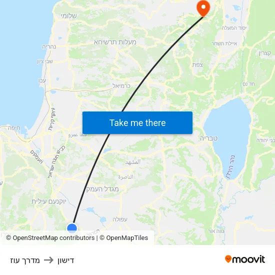 מדרך עוז to דישון map