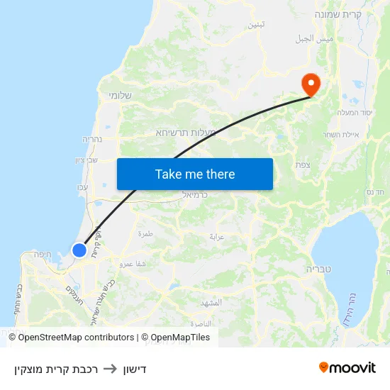 רכבת קרית מוצקין to דישון map