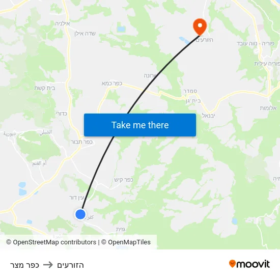 כפר מצר to הזורעים map