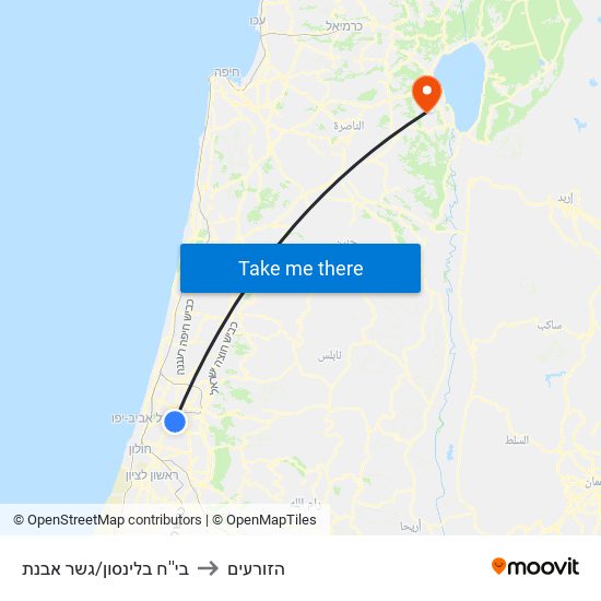 בי''ח בלינסון/גשר מבצע ארנון to הזורעים map