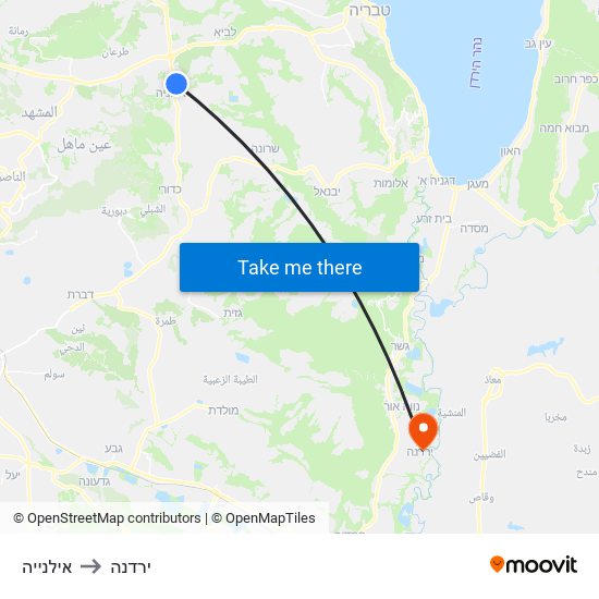 אילנייה to ירדנה map