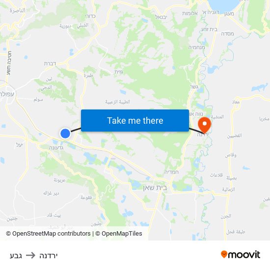 גבע to ירדנה map