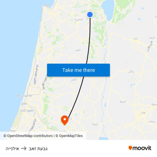 אילנייה to גבעת זאב map