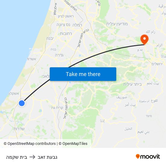 בית שקמה to גבעת זאב map