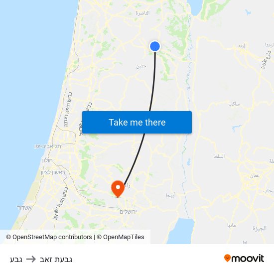 גבע to גבעת זאב map