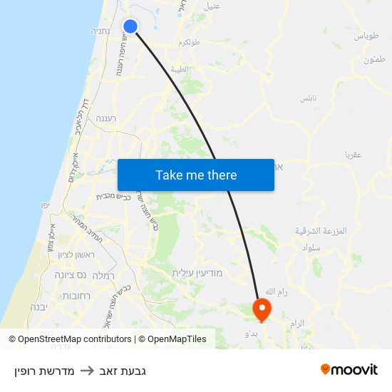 מדרשת רופין to גבעת זאב map