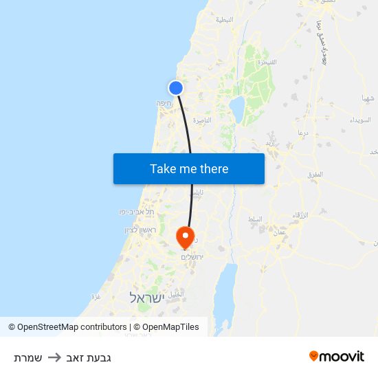 שמרת to גבעת זאב map