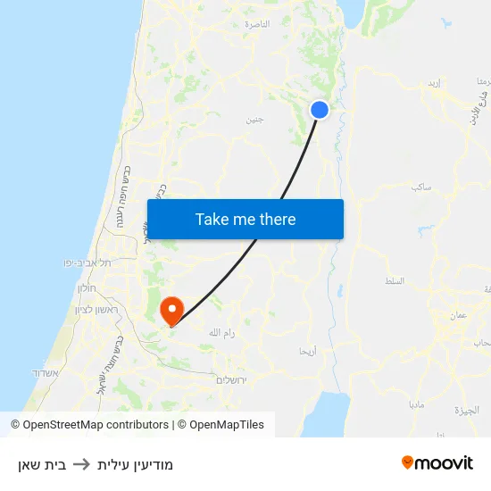 בית שאן to מודיעין עילית map