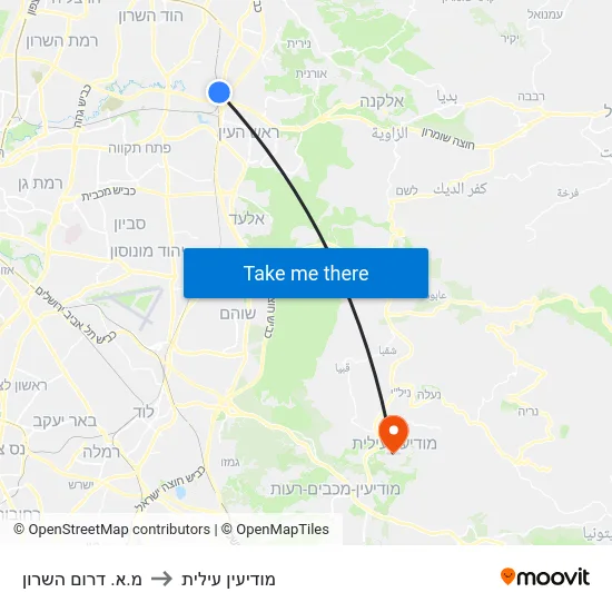 מ.א. דרום השרון to מודיעין עילית map