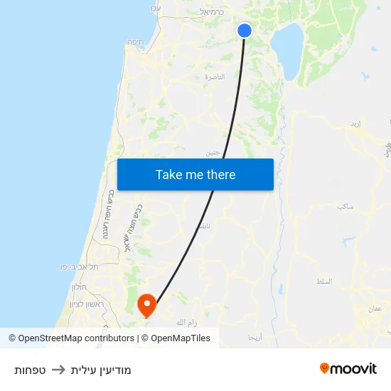טפחות to מודיעין עילית map