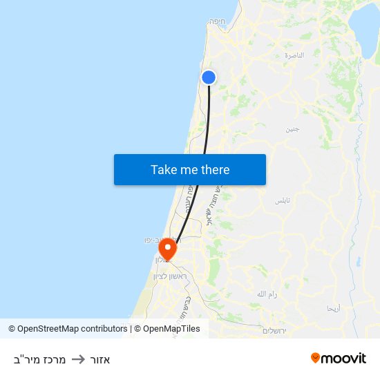 מרכז מיר''ב to אזור map