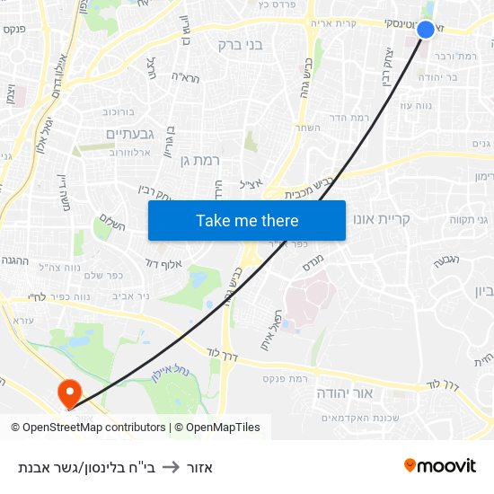 בי''ח בלינסון/גשר מבצע ארנון to אזור map