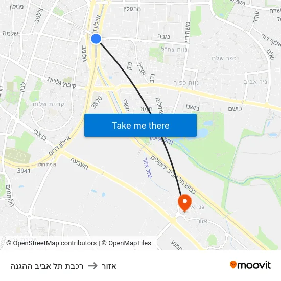 רכבת תל אביב ההגנה to אזור map