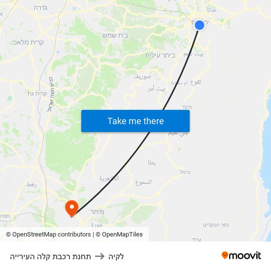 תחנת רכבת קלה העירייה to לקיה map