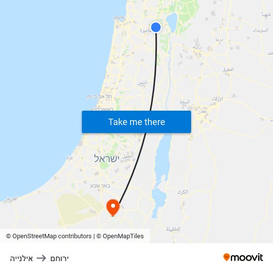 אילנייה to ירוחם map