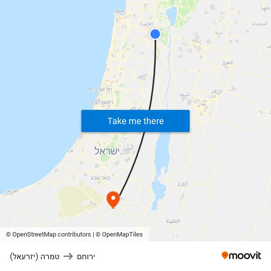 טמרה (יזרעאל) to ירוחם map