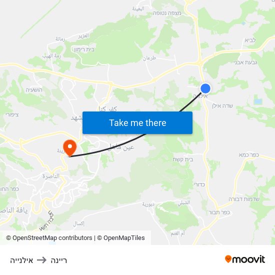 אילנייה to ריינה map