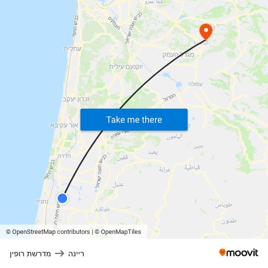 מדרשת רופין to ריינה map