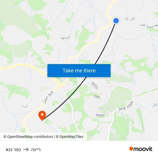 כפר כנא to ריינה map