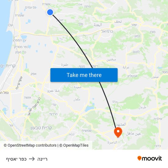 כפר יאסיף to ריינה map
