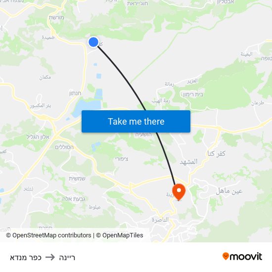 כפר מנדא to ריינה map