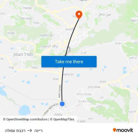 רכבת עפולה to ריינה map
