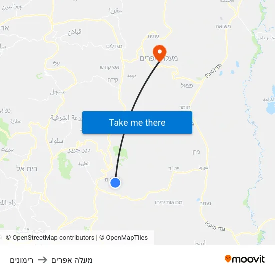 רימונים to מעלה אפרים map