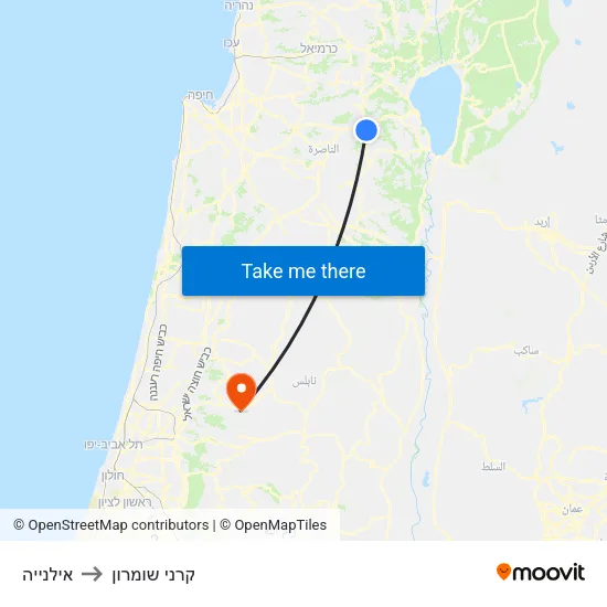 אילנייה to קרני שומרון map
