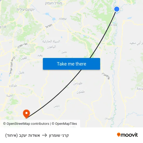 אשדות יעקב (איחוד) to קרני שומרון map