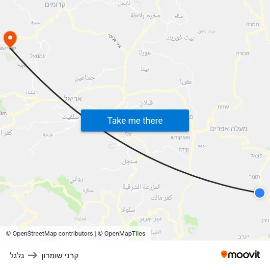 גלגל to קרני שומרון map