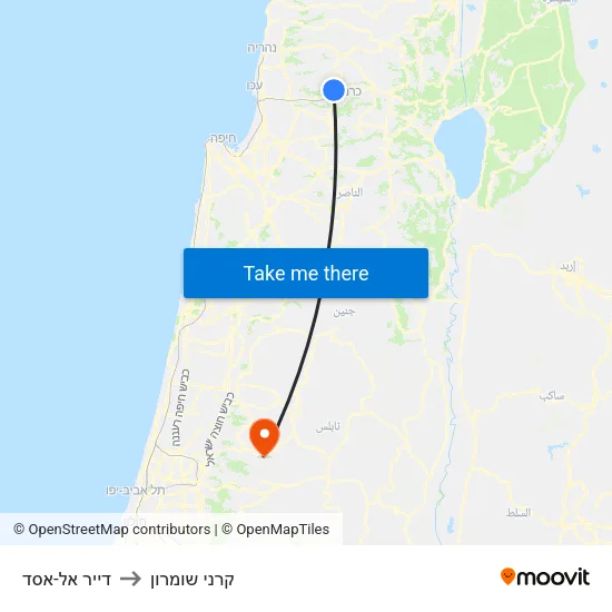 דייר אל-אסד to קרני שומרון map