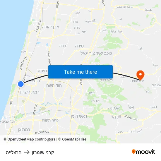 הרצלייה to קרני שומרון map