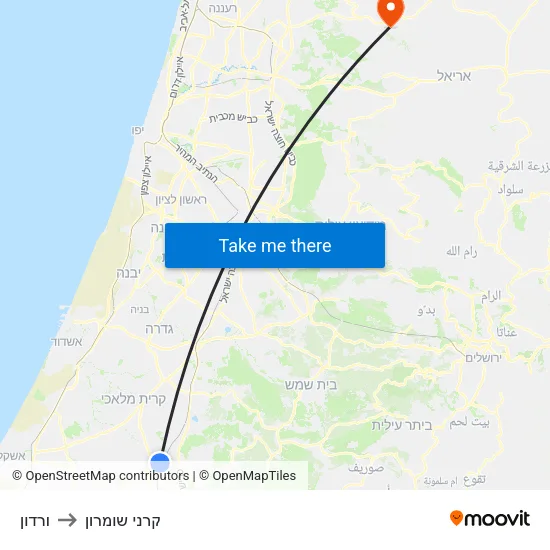 ורדון to קרני שומרון map