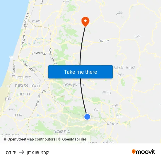 ידידה to קרני שומרון map