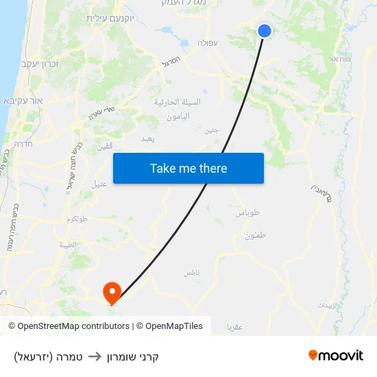 טמרה (יזרעאל) to קרני שומרון map