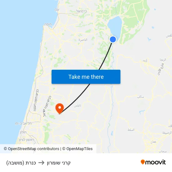 כנרת (מושבה) to קרני שומרון map