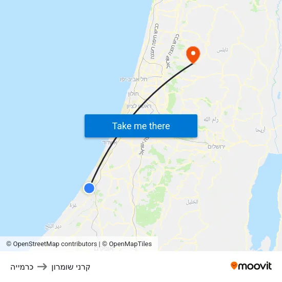 כרמייה to קרני שומרון map