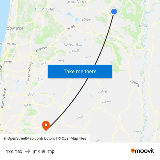 כפר מצר to קרני שומרון map