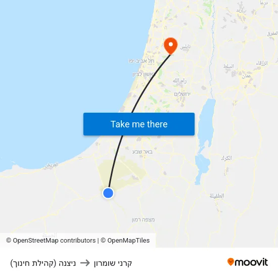 ניצנה (קהילת חינוך) to קרני שומרון map