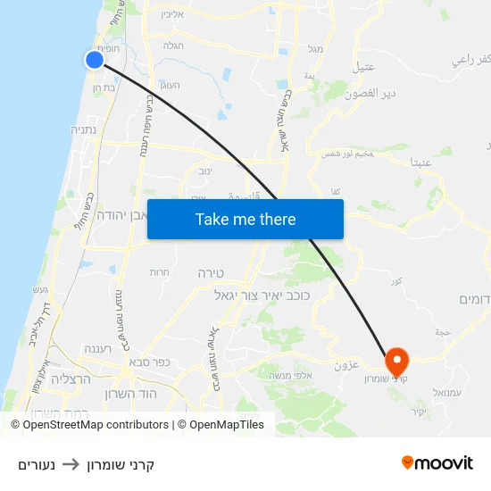 נעורים to קרני שומרון map