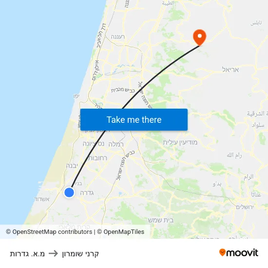 מ.א. גדרות to קרני שומרון map