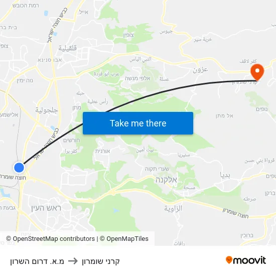 מ.א. דרום השרון to קרני שומרון map