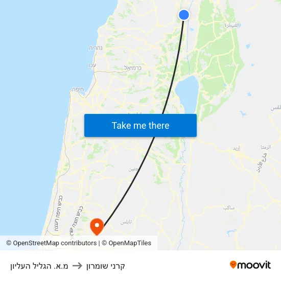 מ.א. הגליל העליון to קרני שומרון map