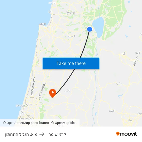 מ.א. הגליל התחתון to קרני שומרון map