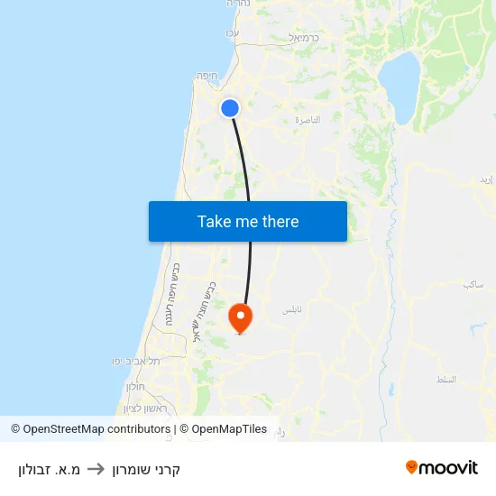 מ.א. זבולון to קרני שומרון map