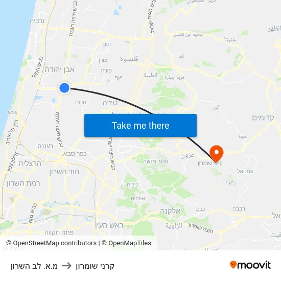 מ.א. לב השרון to קרני שומרון map