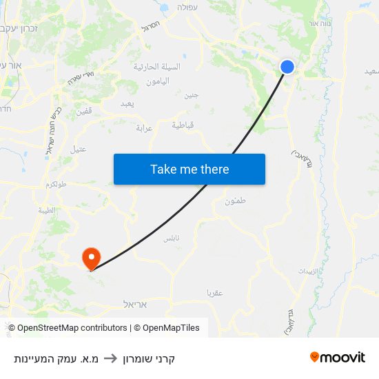 מ.א. עמק המעיינות to קרני שומרון map