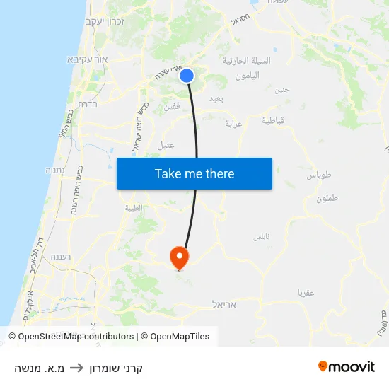 מ.א. מנשה to קרני שומרון map