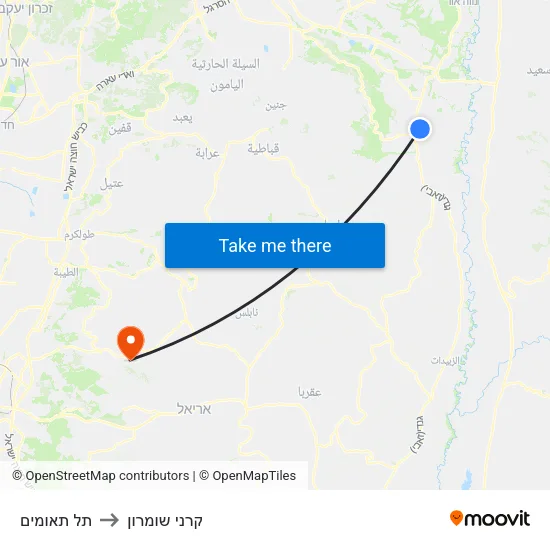 תל תאומים to קרני שומרון map